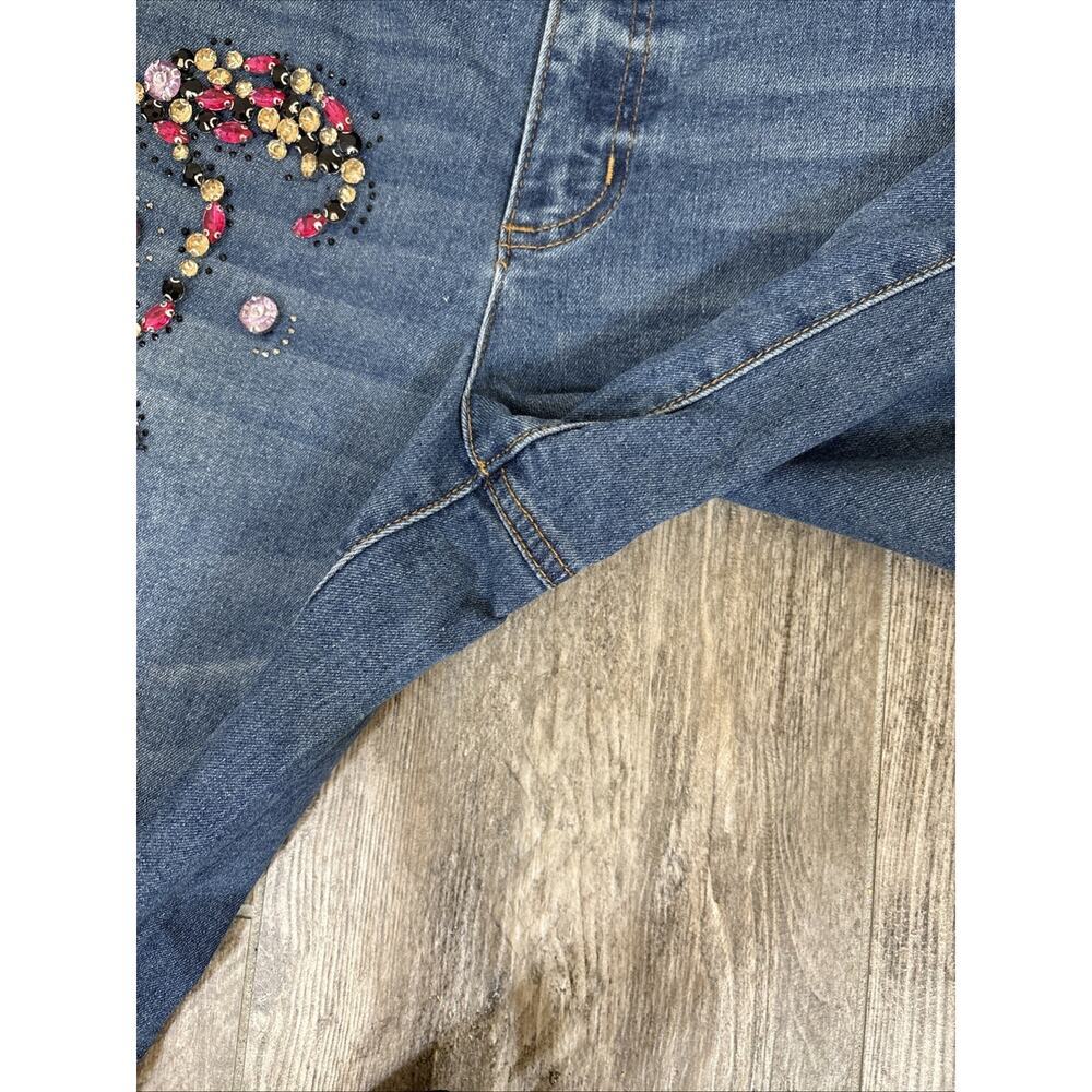 Y2K Rhinestone Embellished Jeans Mid-Rise 14 Bling Floral Sparkle Boho Festival - Picture 9 of 13